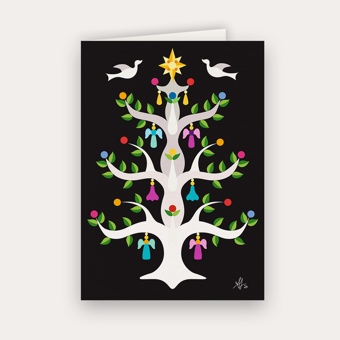 Four Christmas Cards, Festive Pointed Tree
