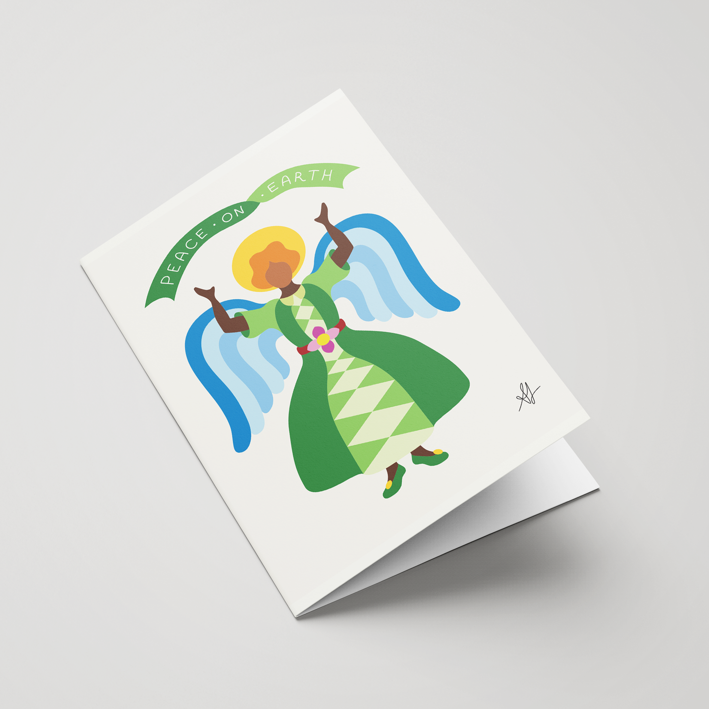 Green Angel Christmas Card